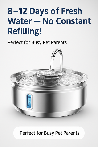 3.2L Stainless Steel Pet Water Fountain – Ultra Quiet Cat & Dog Water Dispenser with LED & Quadruple Filtration