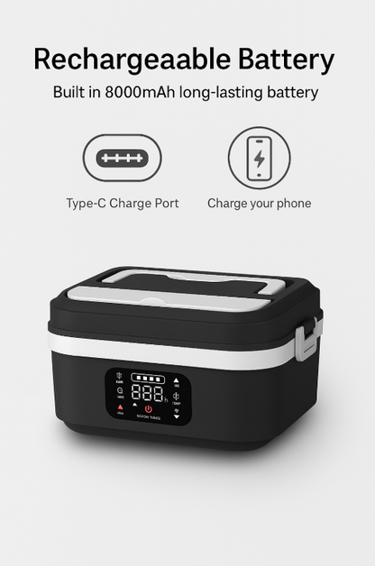 Portable Cordless Electric Lunch Box – Rechargeable Self-Heating Food Warmer for Office, Travel & Car