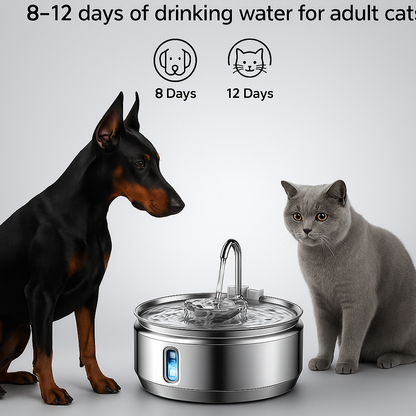 3.2L Stainless Steel Pet Water Fountain – Ultra Quiet Cat & Dog Water Dispenser with LED & Quadruple Filtration