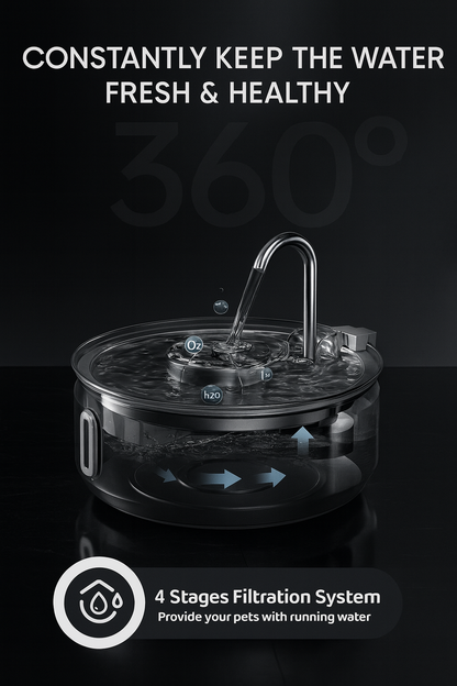 3.2L Stainless Steel Pet Water Fountain – Ultra Quiet Cat & Dog Water Dispenser with LED & Quadruple Filtration