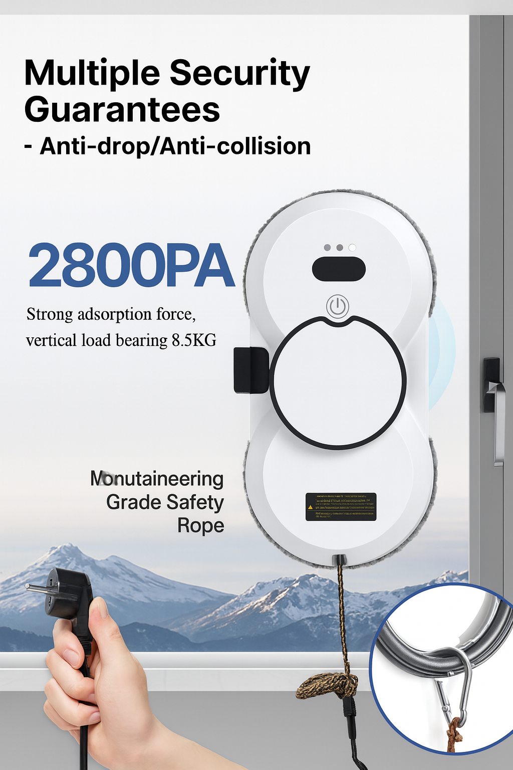 AI Smart Window Cleaning Robot with Auto Water Spray, Remote Control & Safety System – 5600Pa Suction Power