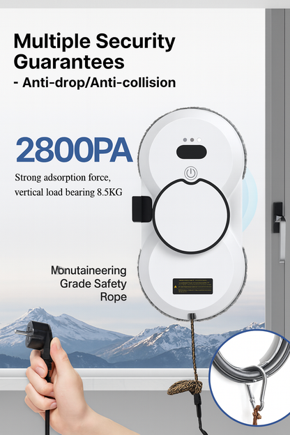 AI Smart Window Cleaning Robot with Auto Water Spray, Remote Control & Safety System – 5600Pa Suction Power