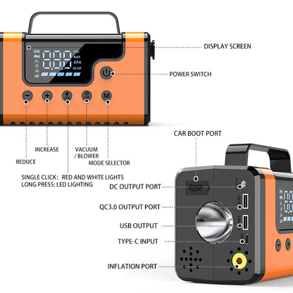 Portable 8-in-1 Car Jump Starter & Power Station – 3000A Peak Battery Booster with Air Compressor, Vacuum Cleaner, Power Bank & LED Flashlight