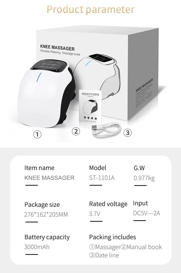 Wireless Pain Relieve Arthritis Knee Massager with Heat & Therapy Functions