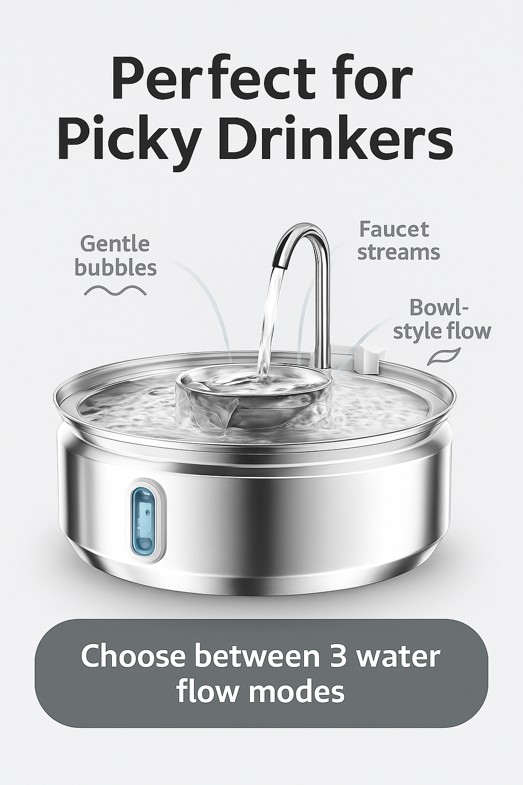 3.2L Stainless Steel Pet Water Fountain – Ultra Quiet Cat & Dog Water Dispenser with LED & Quadruple Filtration