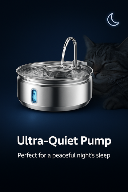 3.2L Stainless Steel Pet Water Fountain – Ultra Quiet Cat & Dog Water Dispenser with LED & Quadruple Filtration