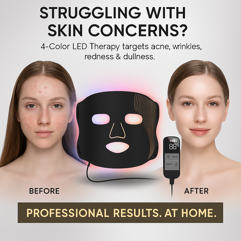 LED Red Light Facial Mask – 4 Spectrum Silicone PDT Therapy | Skin Rejuvenation, Anti-Aging, Wrinkle Removal & Acne Treatment