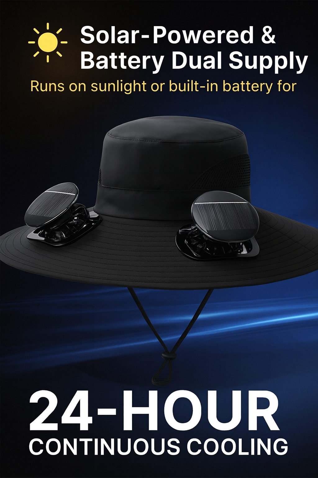 Solar-Powered Cooling Fan Sun Hat – 3-Speed Adjustable, UPF 50+ Protection