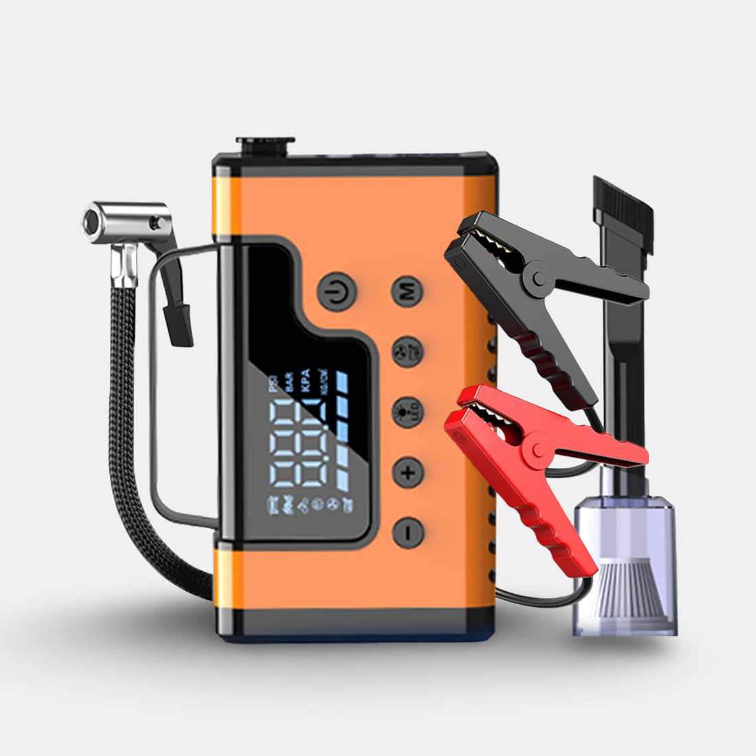 Portable 8-in-1 Car Jump Starter & Power Station – 3000A Peak Battery Booster with Air Compressor, Vacuum Cleaner, Power Bank & LED Flashlight